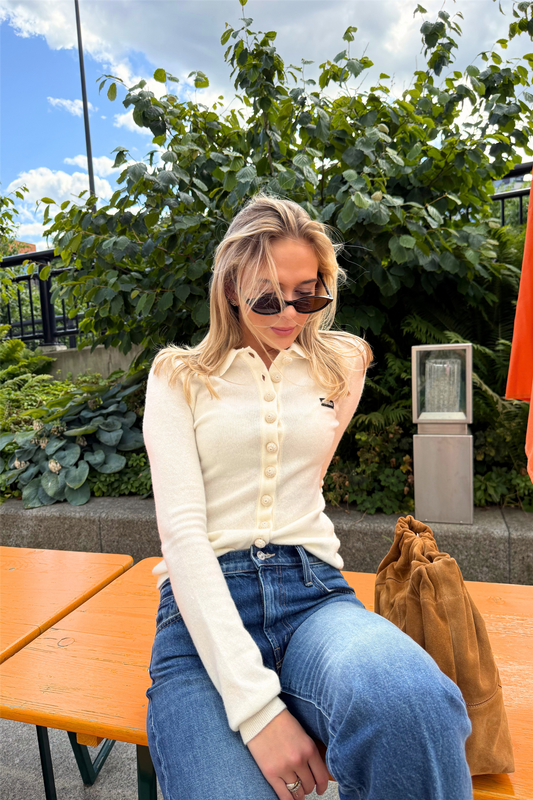 Knitted Polo Top Egret