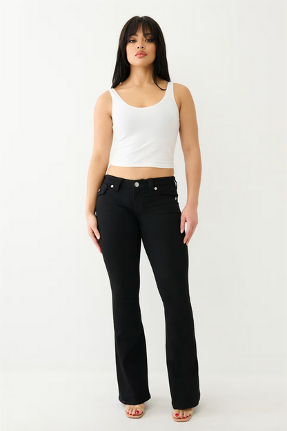 Joey Low Rise Flare Jean Black Body Rinse.