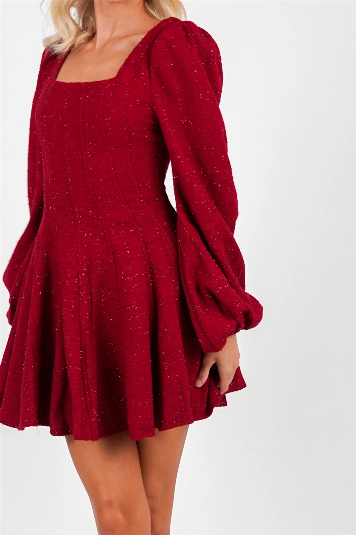 Sophie Tweed Dress Deep Red