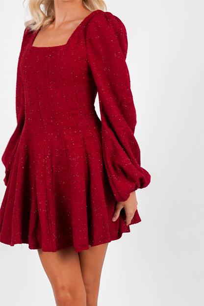 Sophie Tweed Dress Deep Red