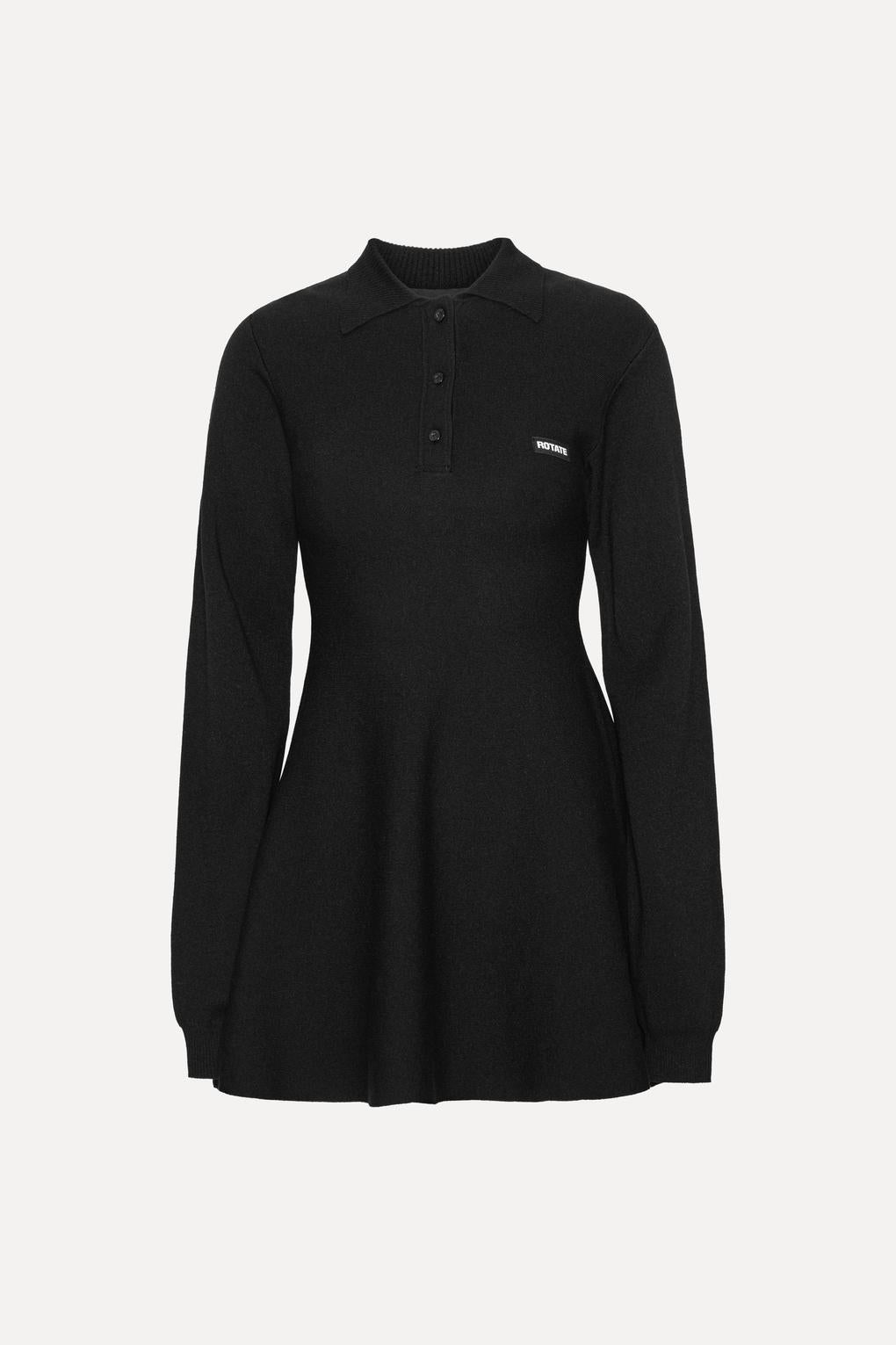 Slinky Knit Polo Dress Black