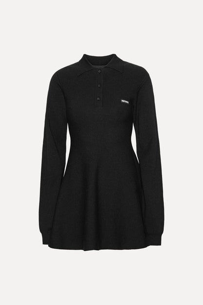 Slinky Knit Polo Dress Black