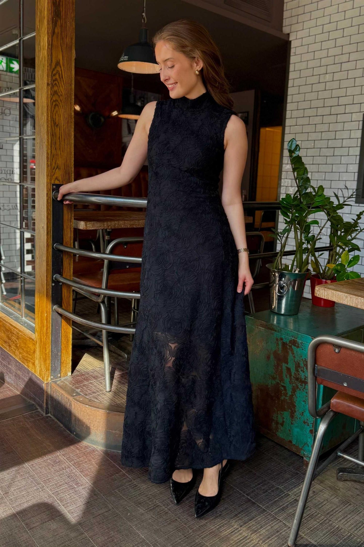 Flower Mesh Maxi Dress Black