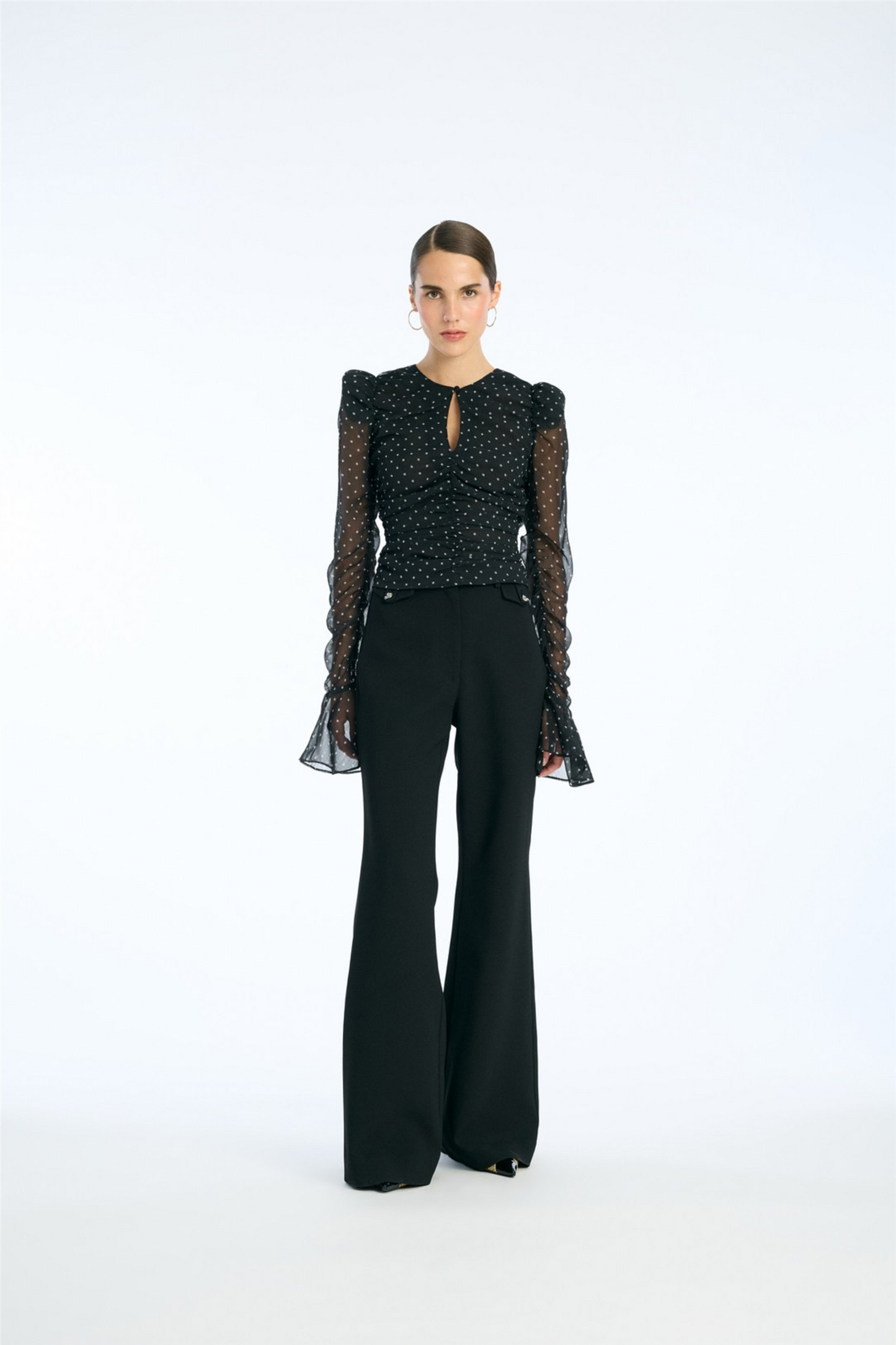 Chiffon Ruched Ls Top Black Comb.