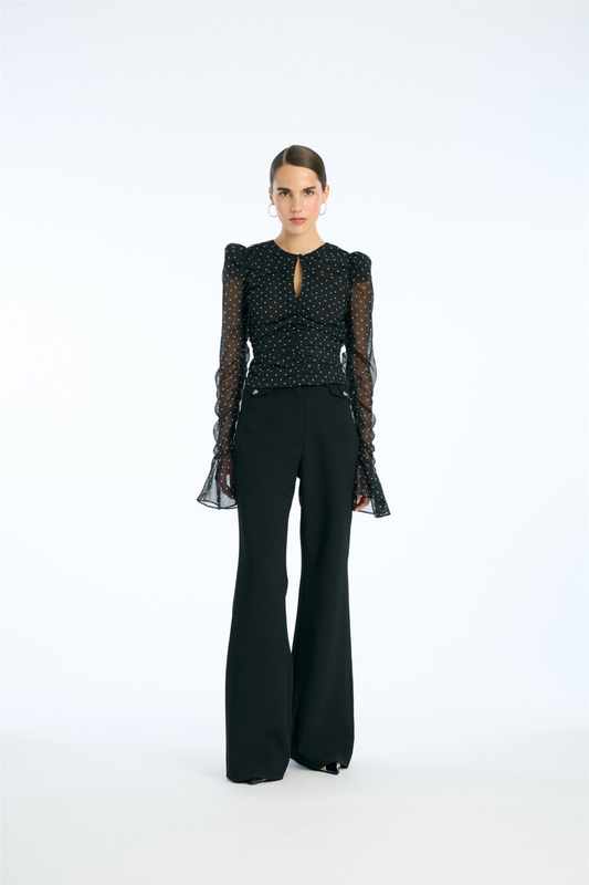 Chiffon Ruched Ls Top Black Comb.
