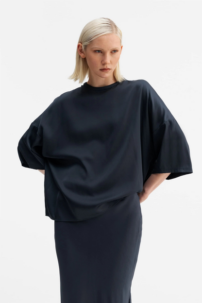 Thea Silk Tee Blue Grey
