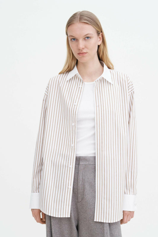 Cotton tuxedo shirt Light Brown Stripe.