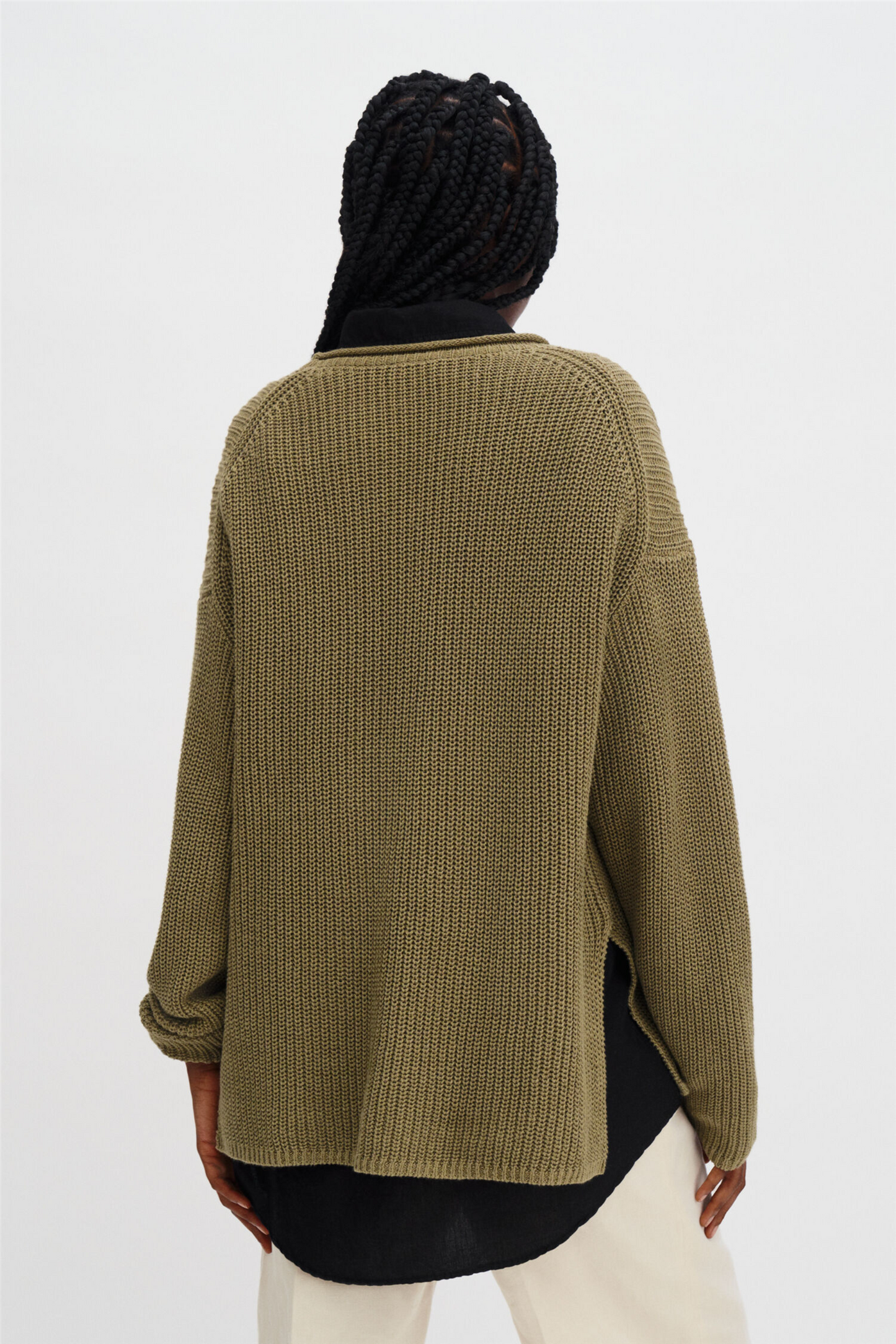 Ribbed Cotton Linen Sweater Light Olive Green