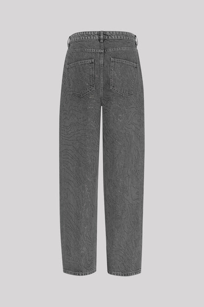 Rhinestone Wide Leg Jeans Grey Denim