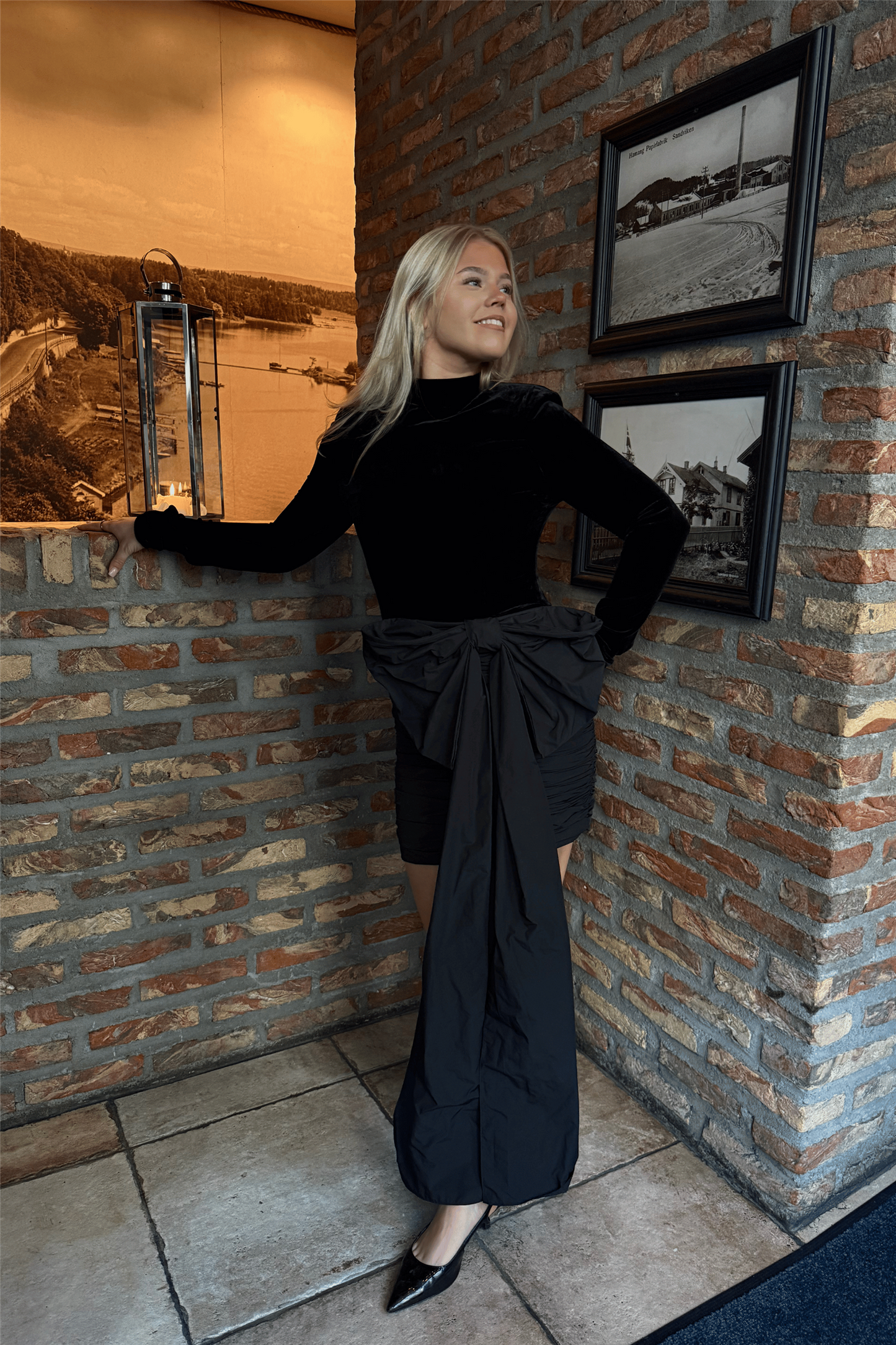 Velvet Bow Mini Dress Black