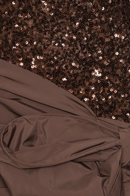 Sequins Bow Mini Dress Chicory Coffee