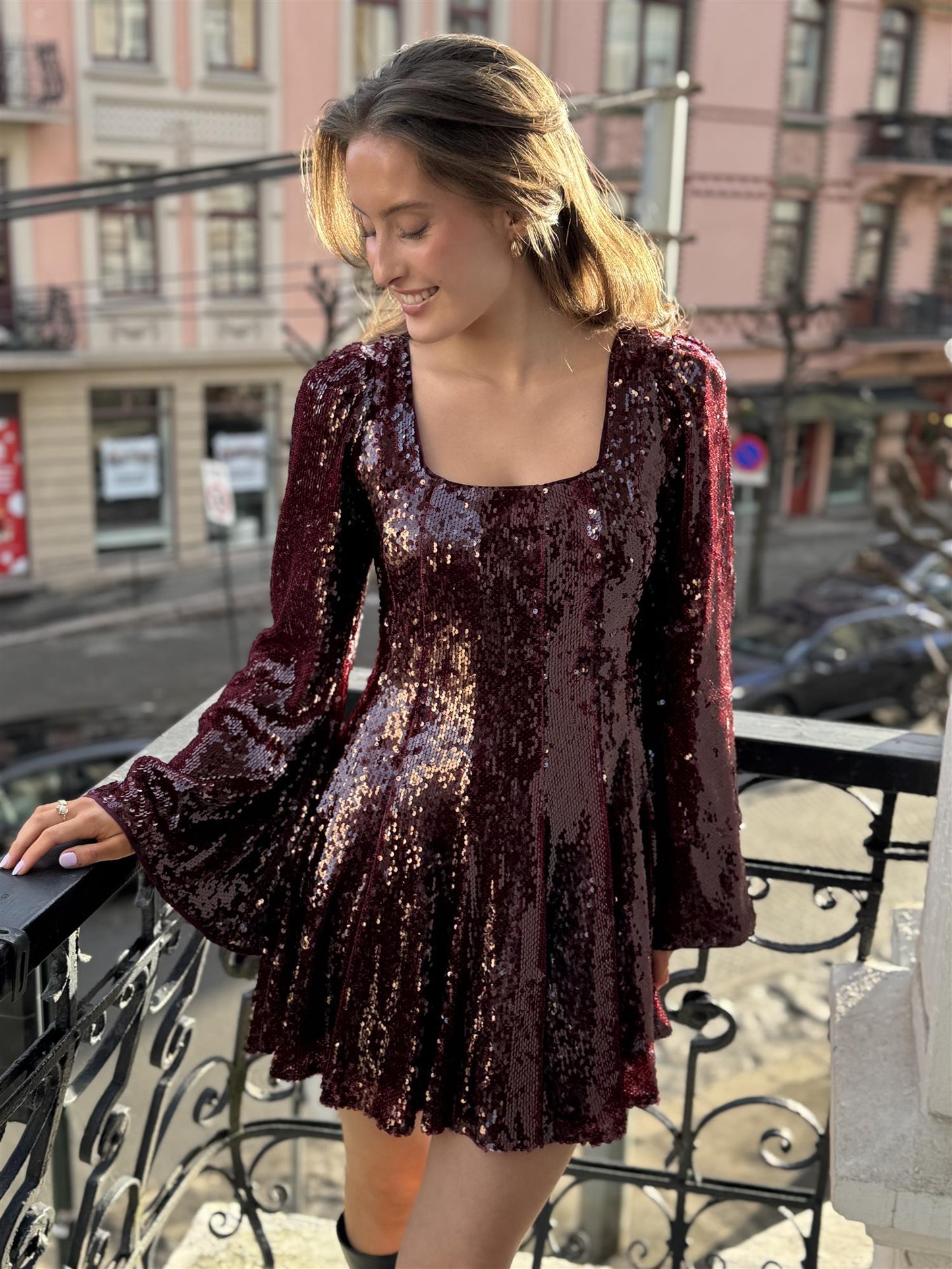 Sophie Sequin Dress Bordeaux