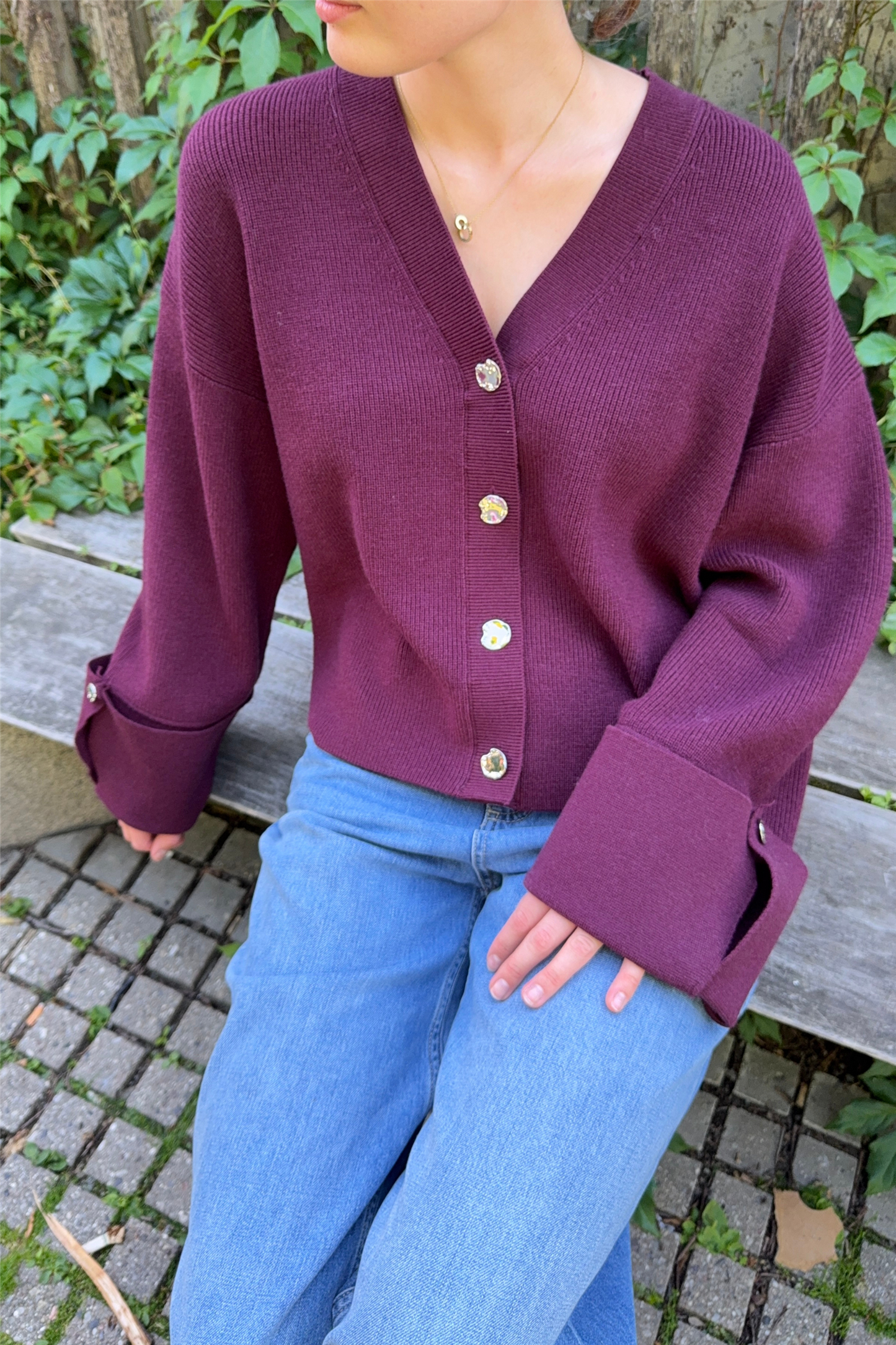 Atari Rib Cardigan Burgundy