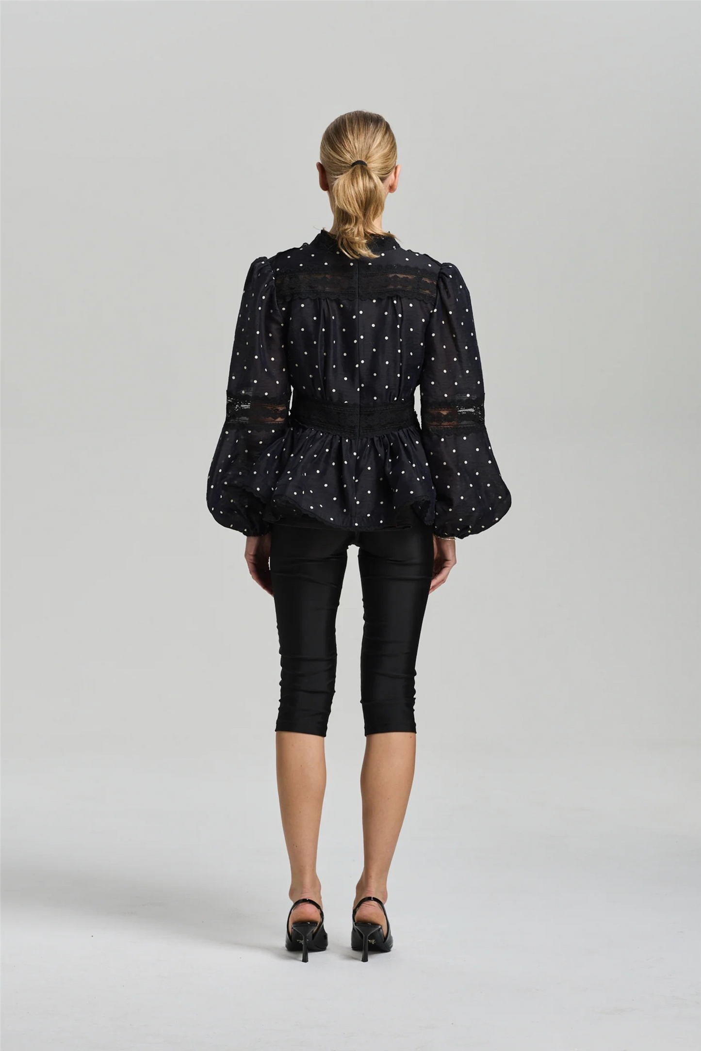 Aliah Dot Blouse Black Ivory Dots.