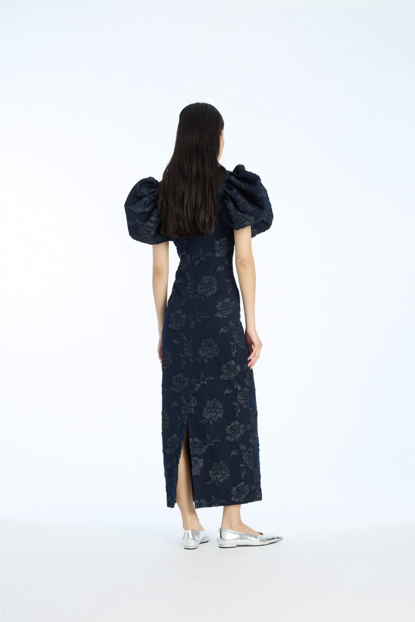 Jacquard Midi Puff Dress Sky Captain (Dark Blue)