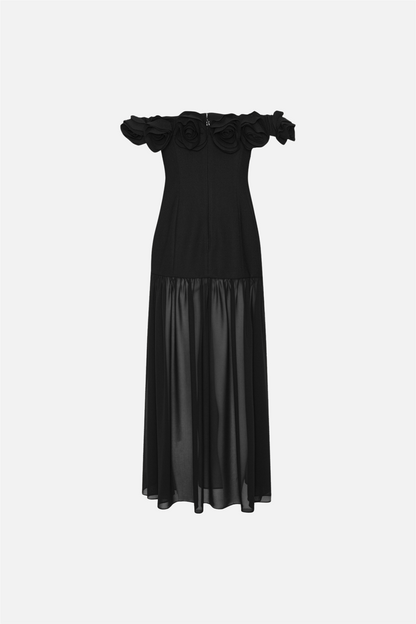 Crepe Maxi Flower Dress Black.