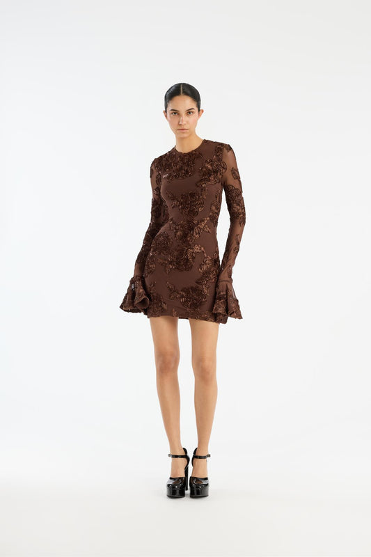 Flower Mesh Mini Dress Chicory Coffee