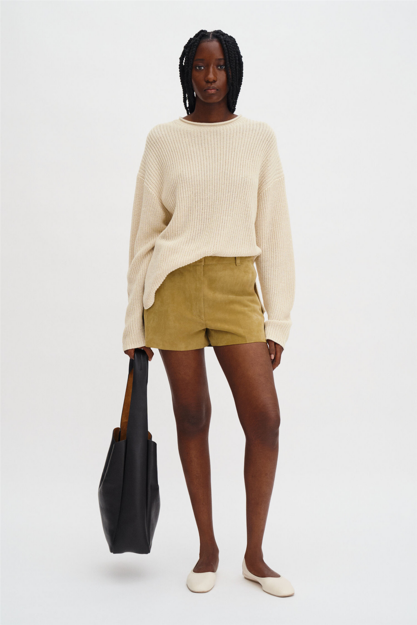 Ribbed Cotton Linen Sweater Cream White