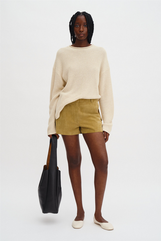 Ribbed Cotton Linen Sweater Cream White