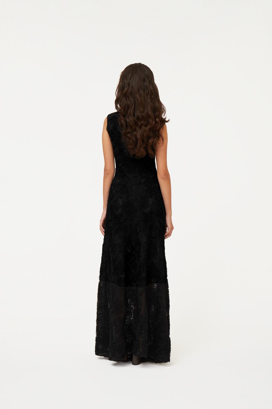 Flower Mesh Maxi Dress Black