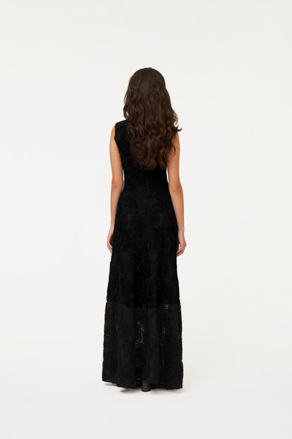 Flower Mesh Maxi Dress Black
