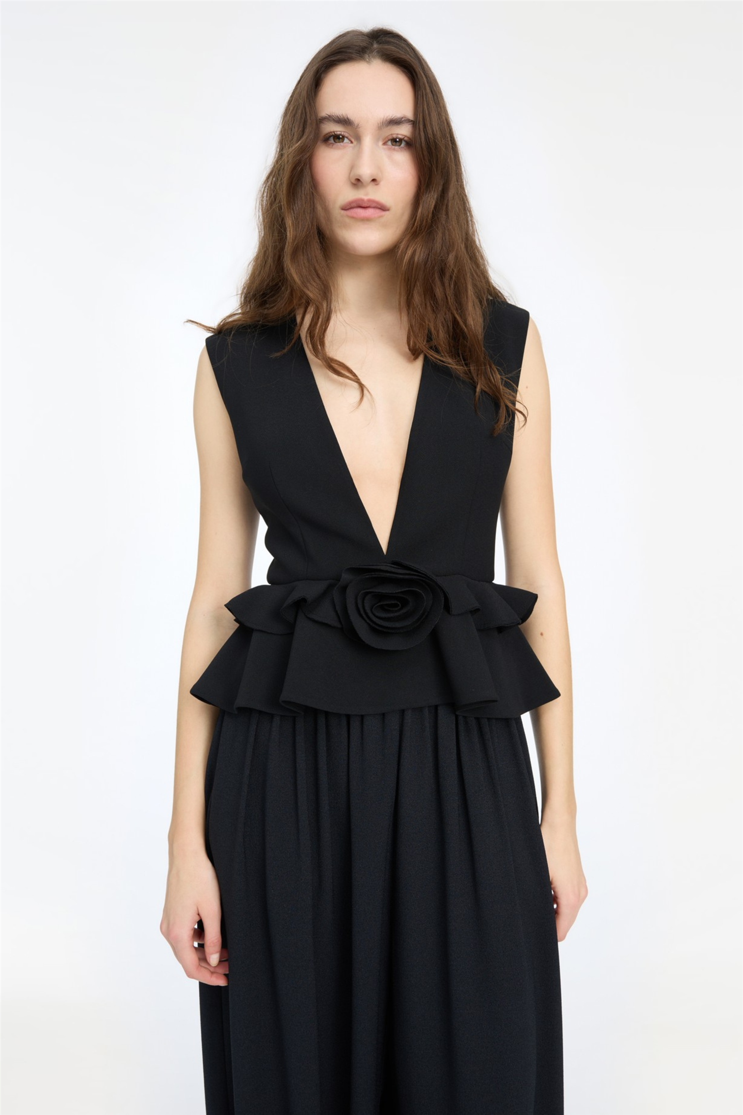 V-Neck Flower Top Black.