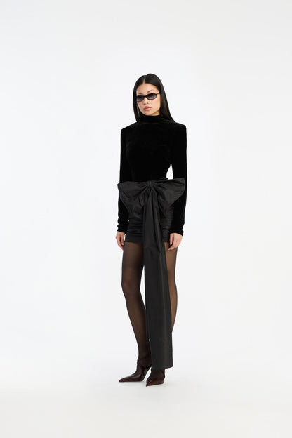 Velvet Bow Mini Dress Black