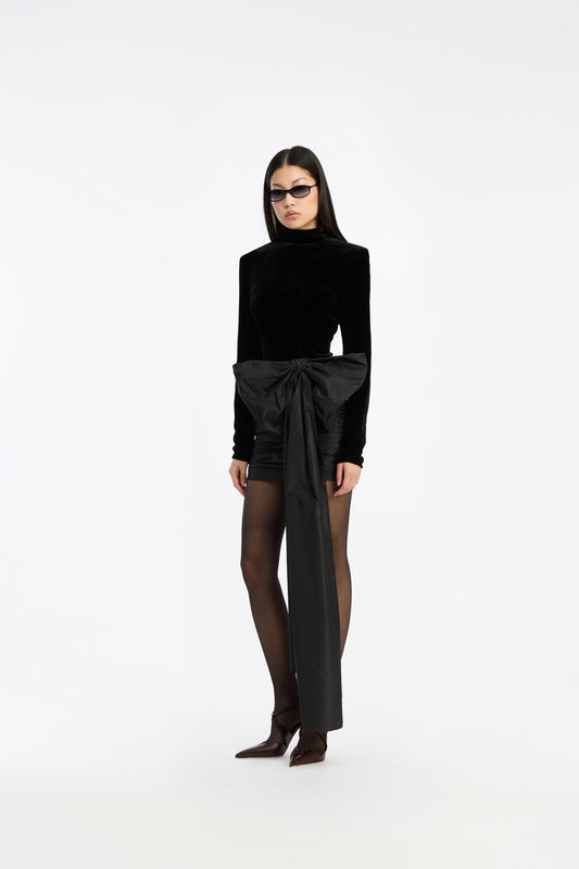 Velvet Bow Mini Dress Black