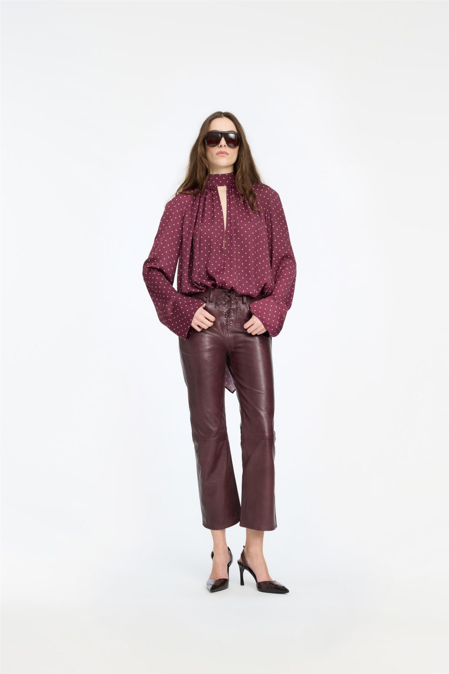 Dot Satin Bow Shirt Winetasting Comb..