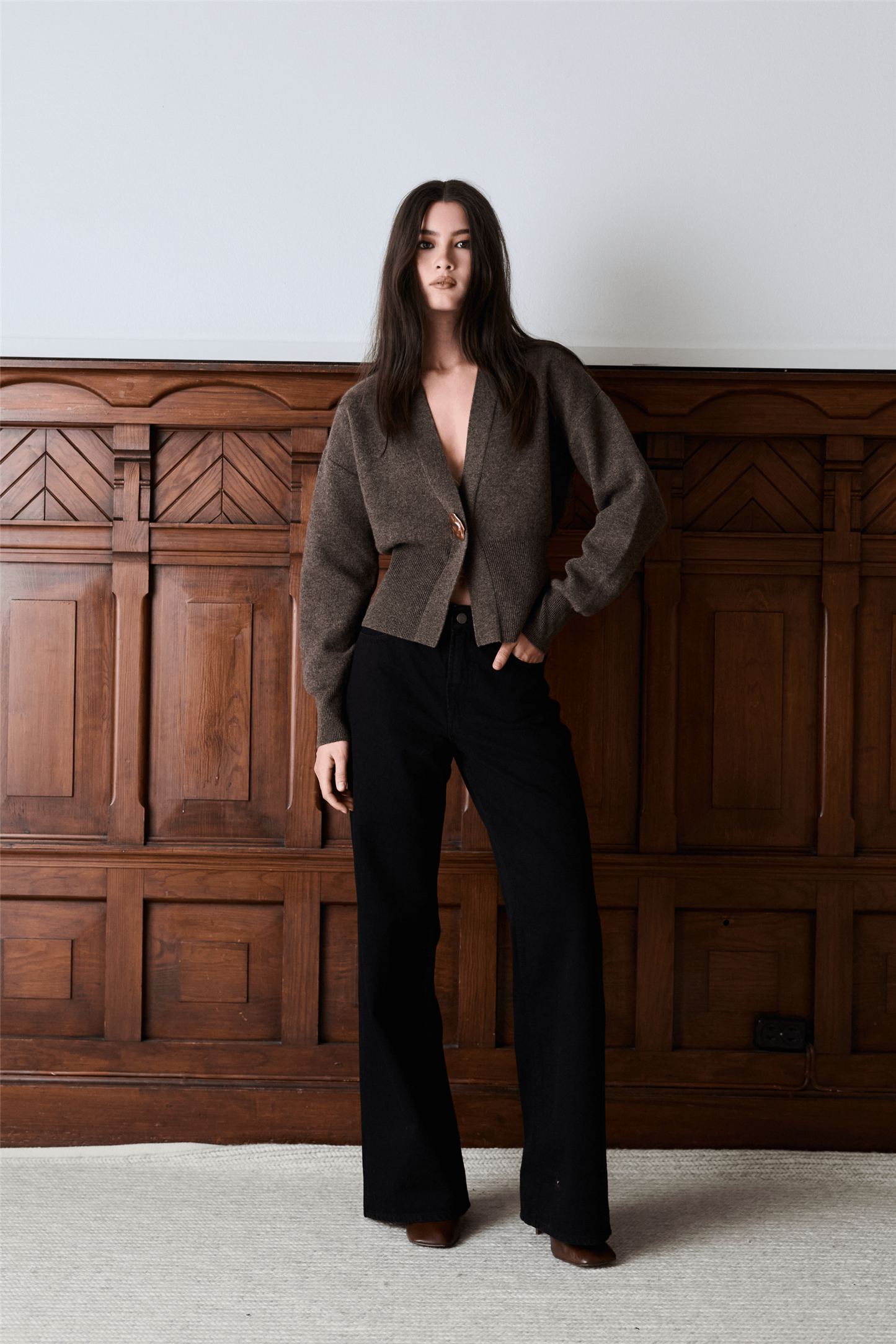 VESPER MERINO CARDIGAN Brown Melange