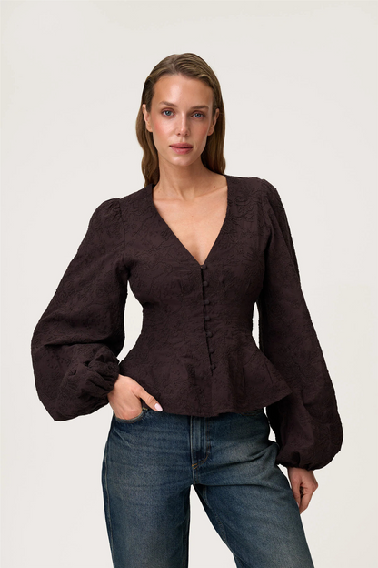 Palena Blouse Brown Embroidery