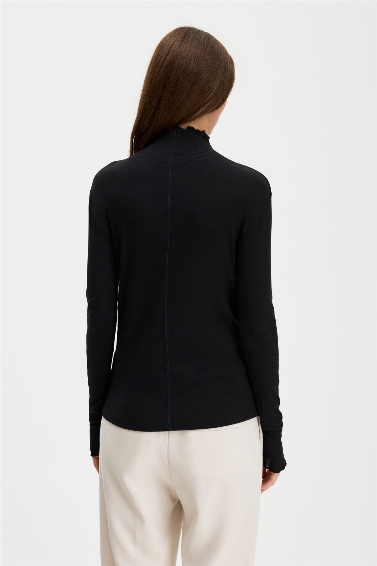 Rib mock neck top Black