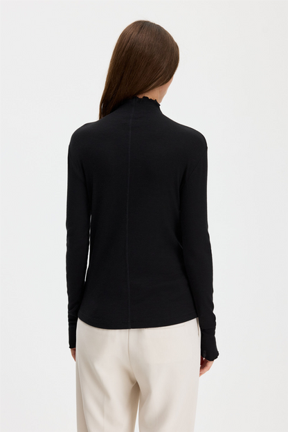 Rib mock neck top Black