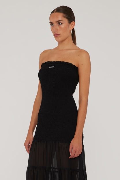 Chiffon Strapless Dress Black