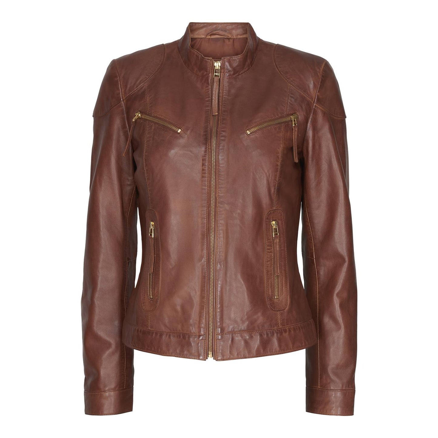 Jacket with zip pocket Dark Cognac W. Gold Acc.