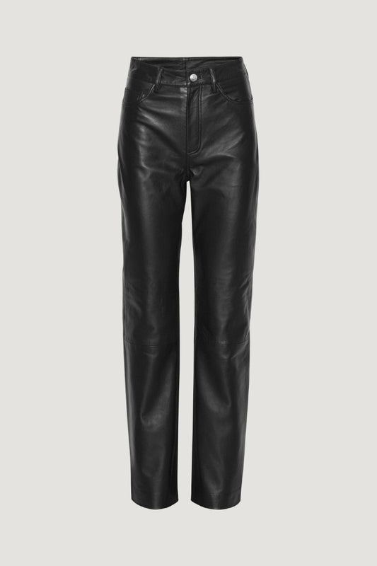 Leather Straight Pants Black