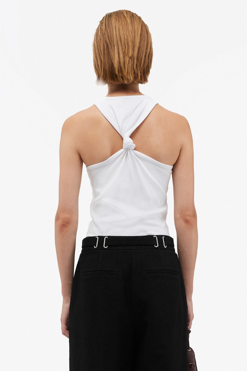 Knotted Back Rib Top Bright White