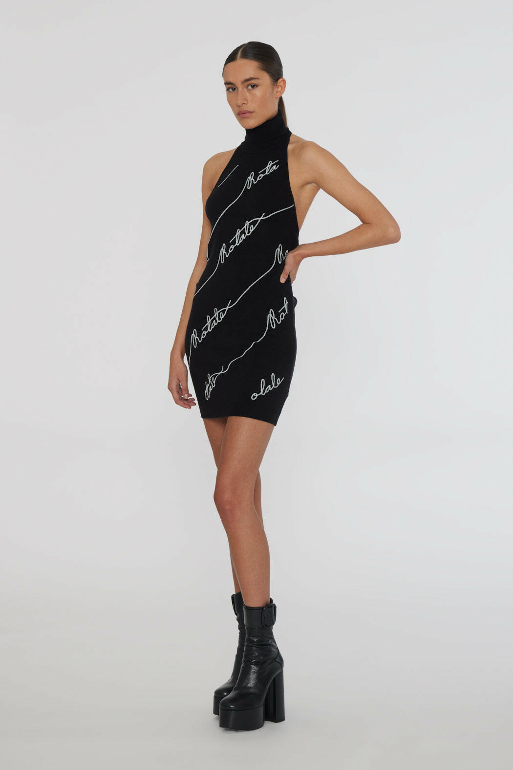 Sequin Logo Mini Dress Black.