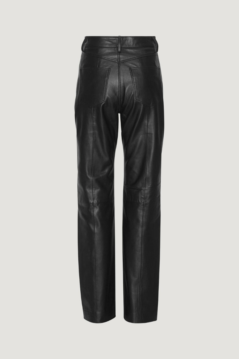 Leather Straight Pants Black