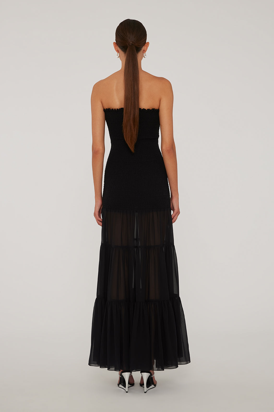 Chiffon Strapless Dress Black