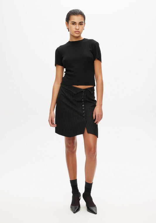 Short suiting skirt Black Pinstripe