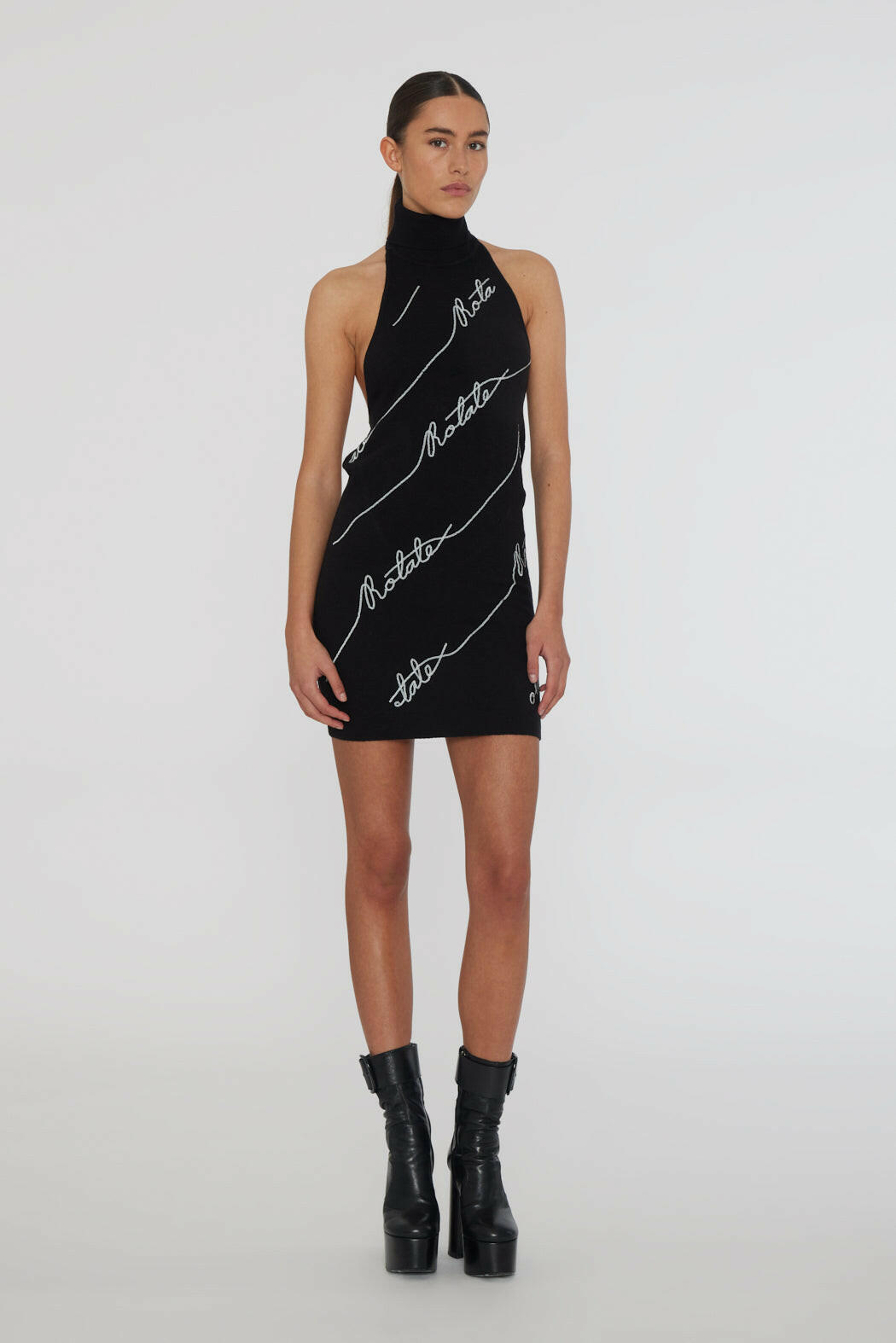 Sequin Logo Mini Dress Black.